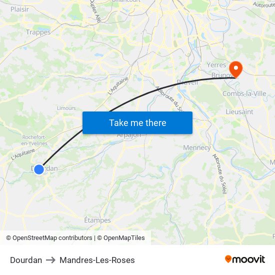 Dourdan to Mandres-Les-Roses map