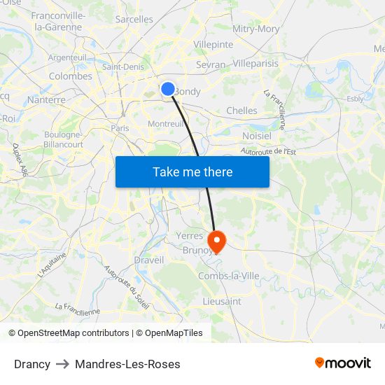 Drancy to Mandres-Les-Roses map