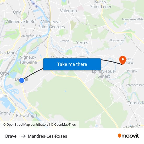 Draveil to Mandres-Les-Roses map