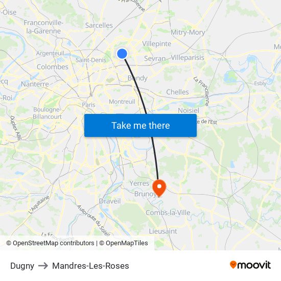 Dugny to Mandres-Les-Roses map
