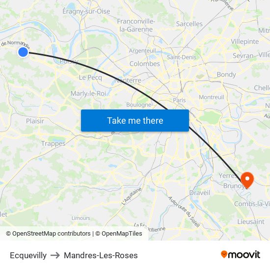 Ecquevilly to Mandres-Les-Roses map
