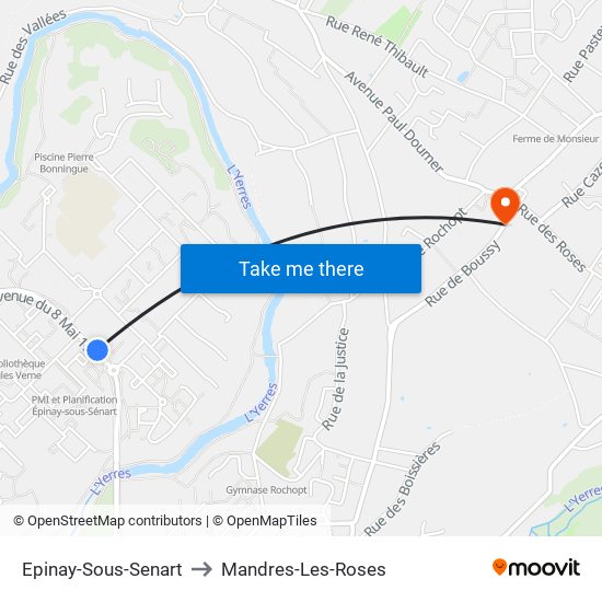 Epinay-Sous-Senart to Mandres-Les-Roses map