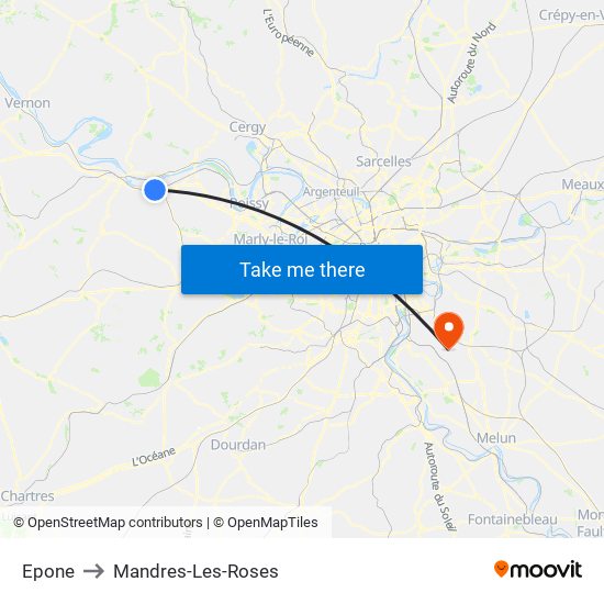 Epone to Mandres-Les-Roses map