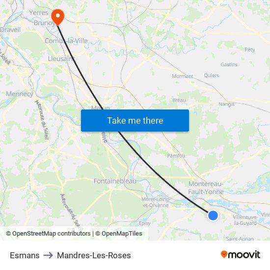 Esmans to Mandres-Les-Roses map