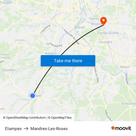 Etampes to Mandres-Les-Roses map