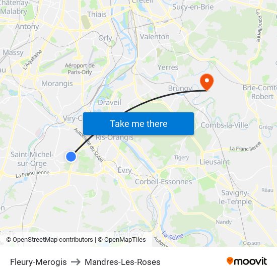 Fleury-Merogis to Mandres-Les-Roses map