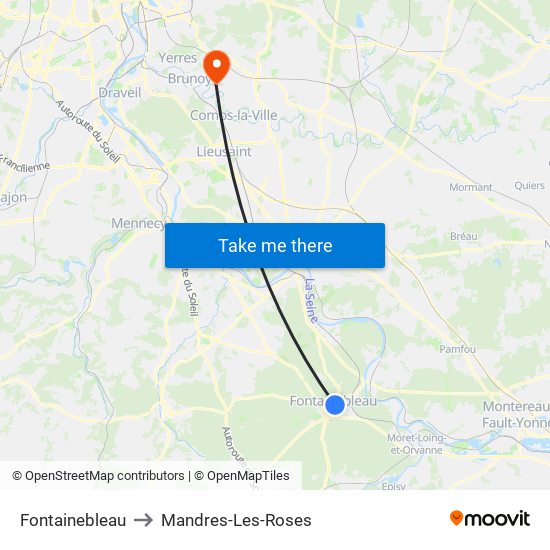 Fontainebleau to Mandres-Les-Roses map