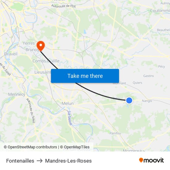 Fontenailles to Mandres-Les-Roses map