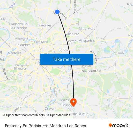 Fontenay-En-Parisis to Mandres-Les-Roses map