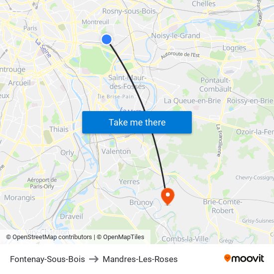 Fontenay-Sous-Bois to Mandres-Les-Roses map