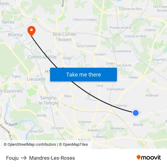 Fouju to Mandres-Les-Roses map