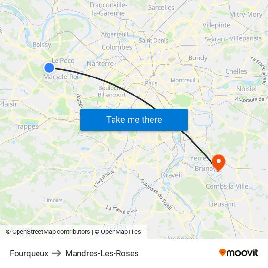 Fourqueux to Mandres-Les-Roses map