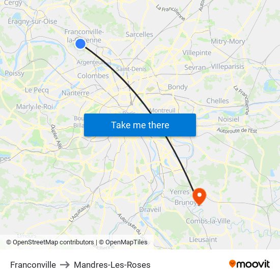 Franconville to Mandres-Les-Roses map
