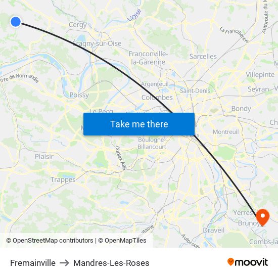 Fremainville to Mandres-Les-Roses map