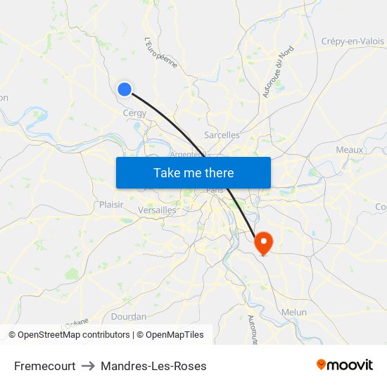 Fremecourt to Mandres-Les-Roses map