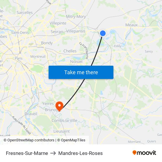 Fresnes-Sur-Marne to Mandres-Les-Roses map