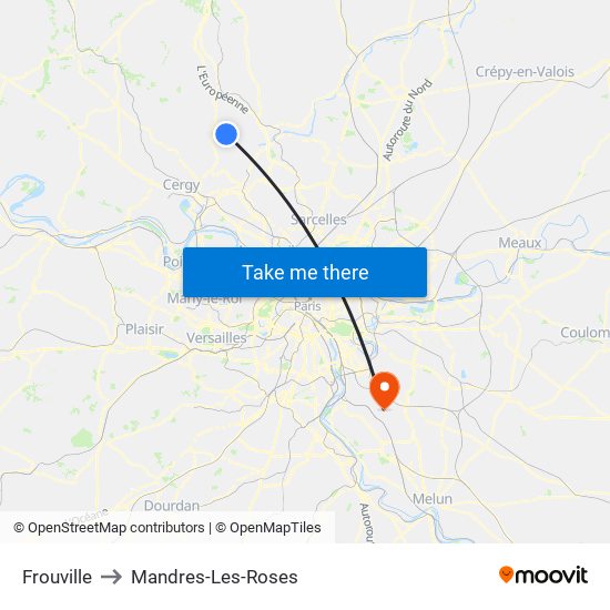 Frouville to Mandres-Les-Roses map