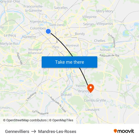 Gennevilliers to Mandres-Les-Roses map