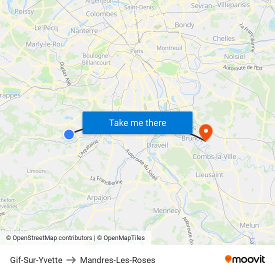 Gif-Sur-Yvette to Mandres-Les-Roses map