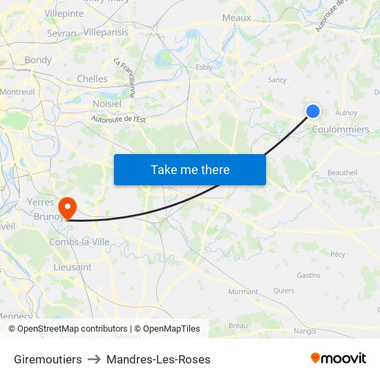 Giremoutiers to Mandres-Les-Roses map