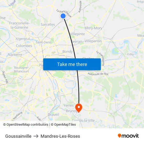 Goussainville to Mandres-Les-Roses map