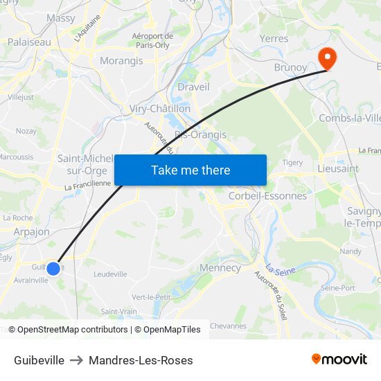 Guibeville to Mandres-Les-Roses map