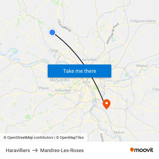 Haravilliers to Mandres-Les-Roses map