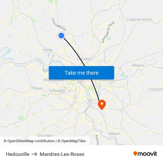 Hedouville to Mandres-Les-Roses map