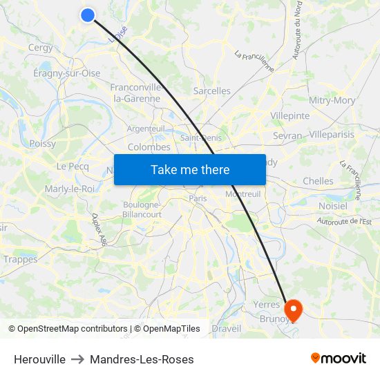 Herouville to Mandres-Les-Roses map