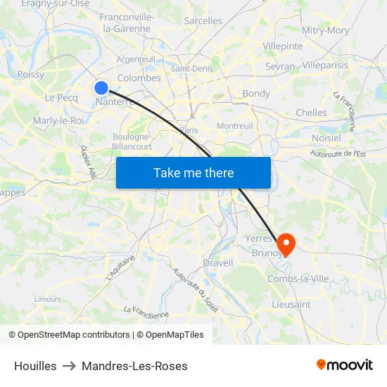 Houilles to Mandres-Les-Roses map