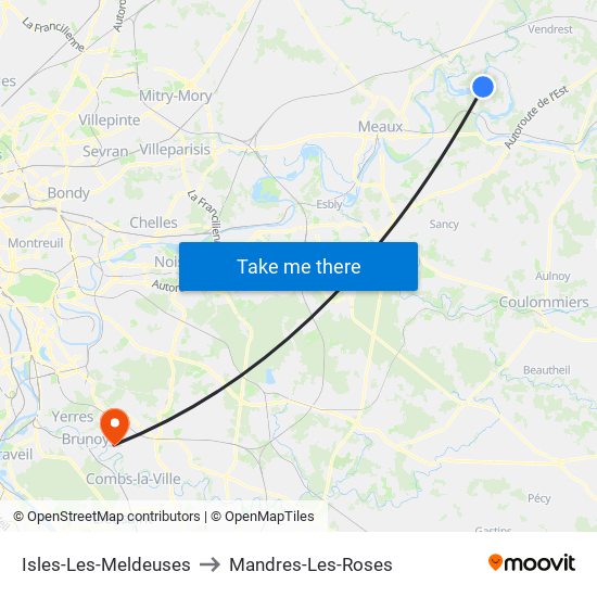 Isles-Les-Meldeuses to Mandres-Les-Roses map