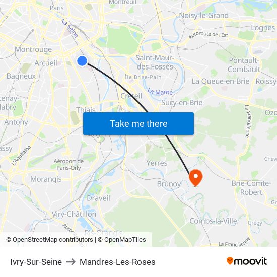 Ivry-Sur-Seine to Mandres-Les-Roses map