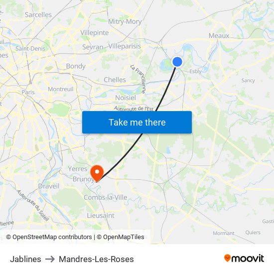 Jablines to Mandres-Les-Roses map