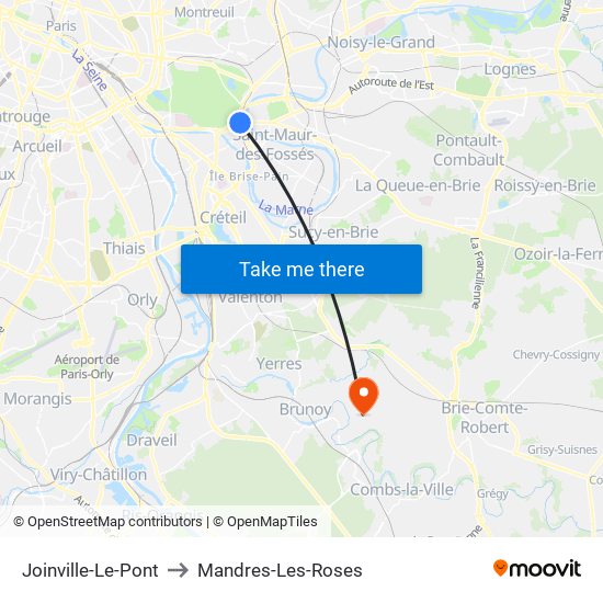 Joinville-Le-Pont to Mandres-Les-Roses map