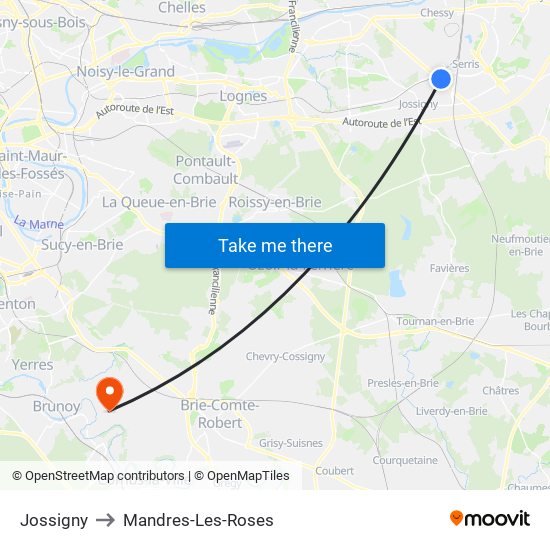 Jossigny to Mandres-Les-Roses map
