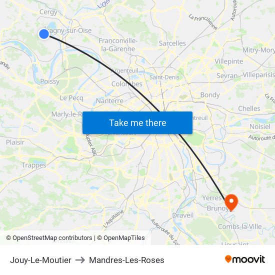 Jouy-Le-Moutier to Mandres-Les-Roses map