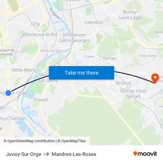 Juvisy-Sur-Orge to Mandres-Les-Roses map