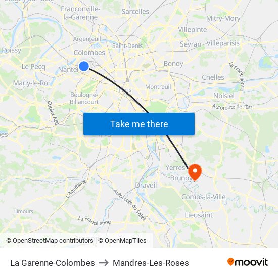 La Garenne-Colombes to Mandres-Les-Roses map