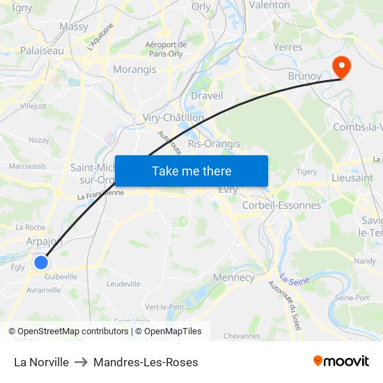 La Norville to Mandres-Les-Roses map