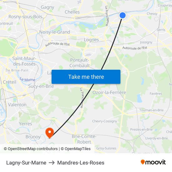 Lagny-Sur-Marne to Mandres-Les-Roses map