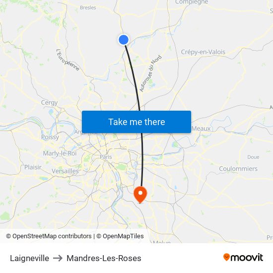 Laigneville to Mandres-Les-Roses map