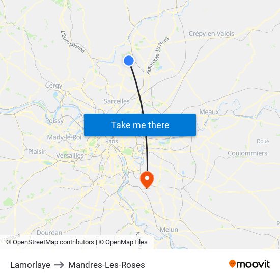 Lamorlaye to Mandres-Les-Roses map