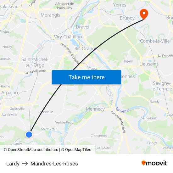 Lardy to Mandres-Les-Roses map