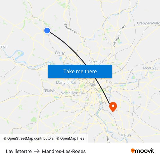 Lavilletertre to Mandres-Les-Roses map