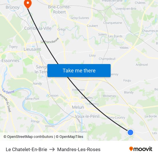 Le Chatelet-En-Brie to Mandres-Les-Roses map