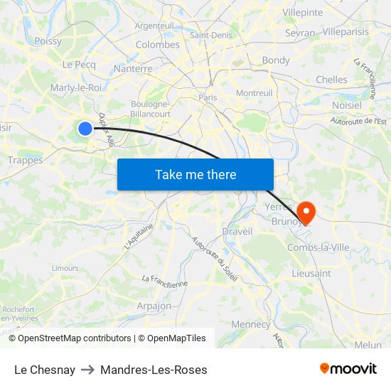 Le Chesnay to Mandres-Les-Roses map