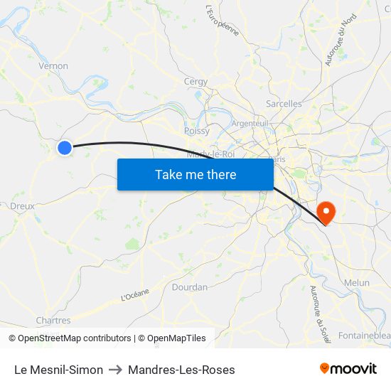 Le Mesnil-Simon to Mandres-Les-Roses map