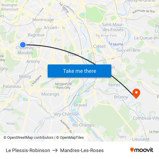 Le Plessis-Robinson to Mandres-Les-Roses map