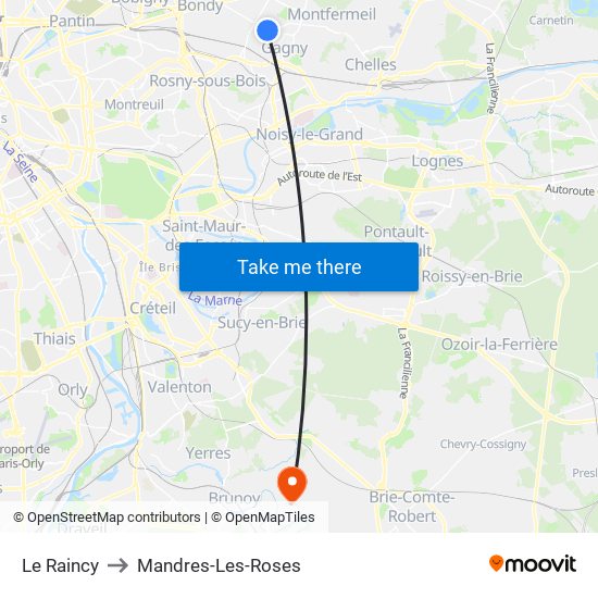 Le Raincy to Mandres-Les-Roses map
