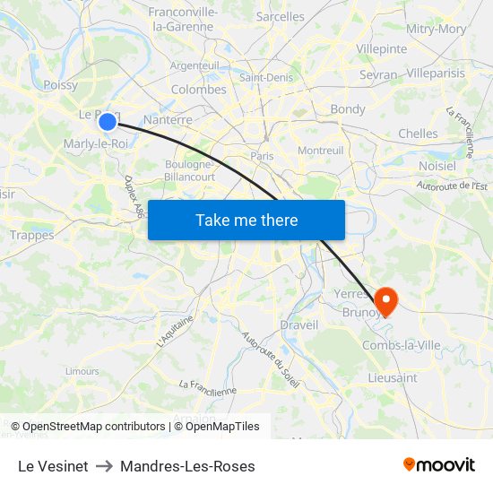 Le Vesinet to Mandres-Les-Roses map